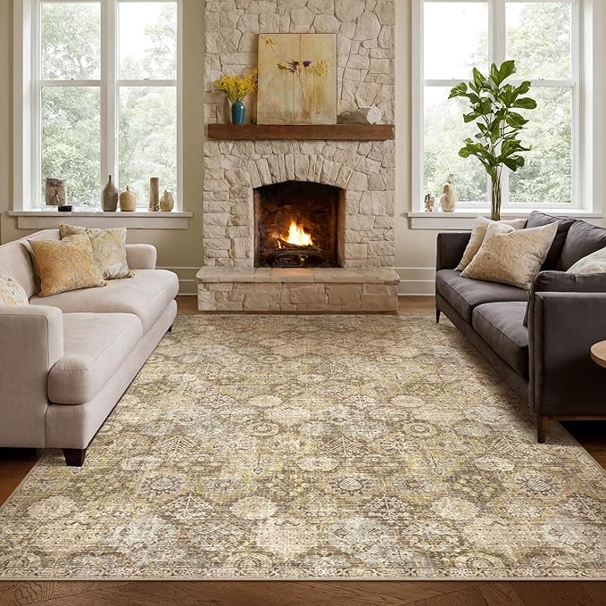 Moroccan 8x10 Area Rugs, Oriental Rug for Living Room, Non Slip Foldable Washable