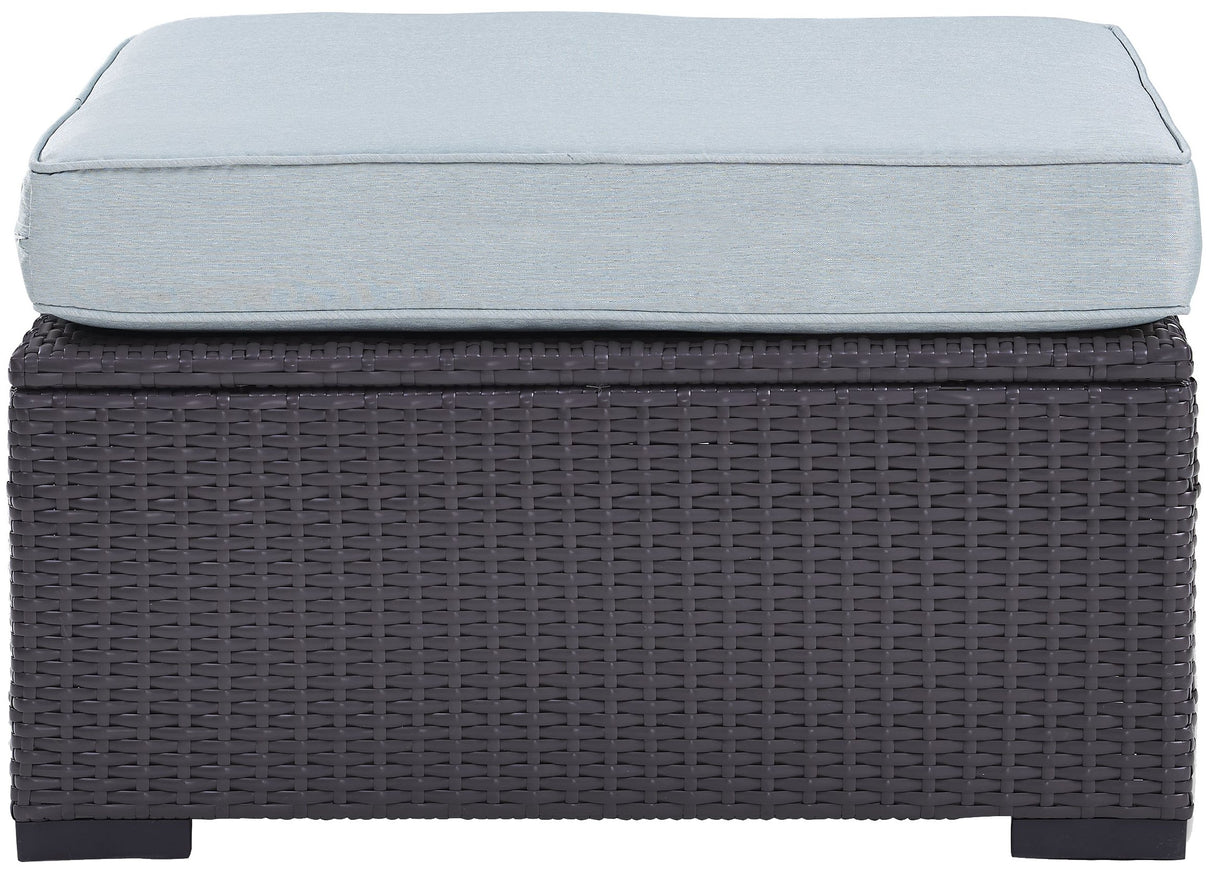 Crosley Furniture Biscayne Wicker Outdoor Ottoman Foot Rest for Patio, Deck, Porch, Brown with Mist Cushions
