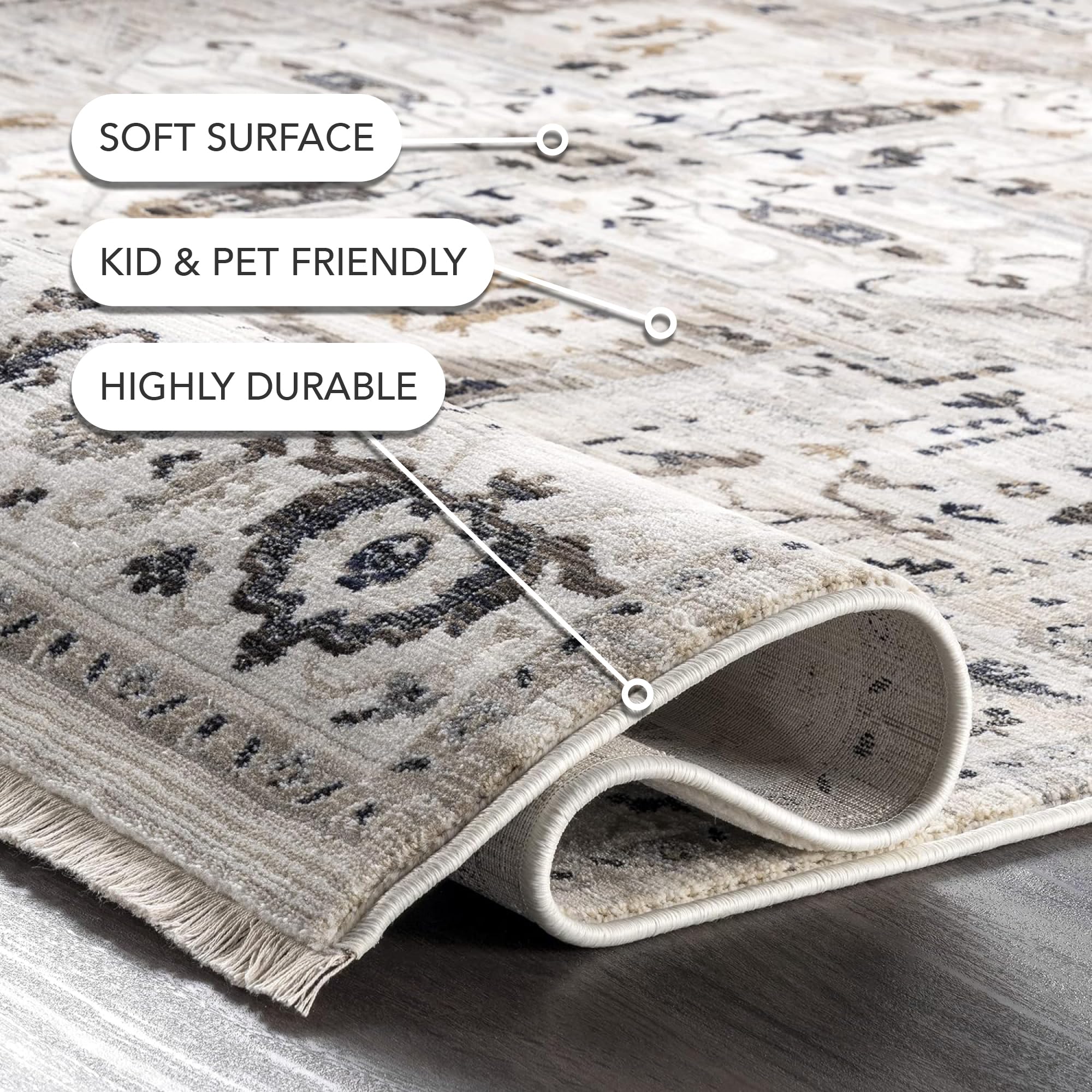 nuLOOM Oliveira Floral Medallion Fringe Area Rug, 8x10, Beige