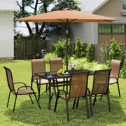 8 Pieces Patio Table and Chairs Set with 9 Ft Patio Umbrella, Outdoor Dining Set