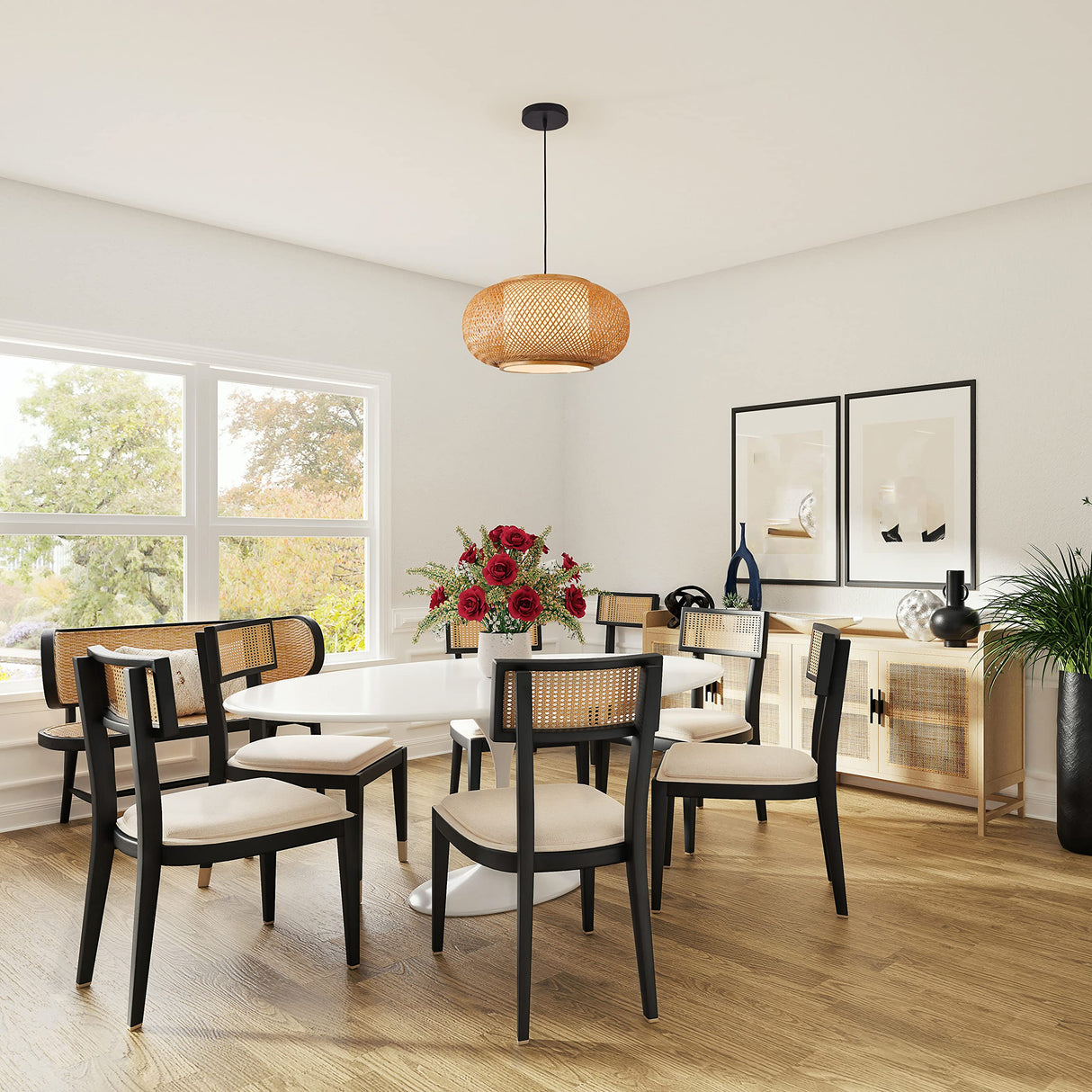 Bamboo Pendant Light Basket Weave Hanging Light, 1 Light Elegant Rattan Chandelier