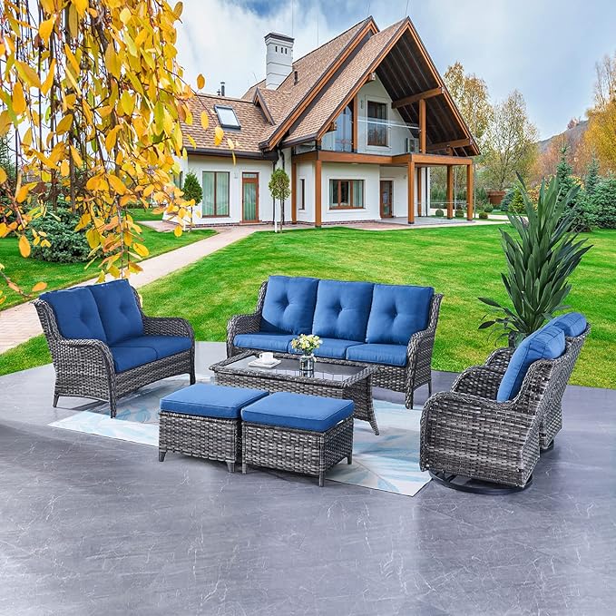 Wicker Patio Furniture Set - 5 Piece Rattan Outdoor Sectional Conversation Sets