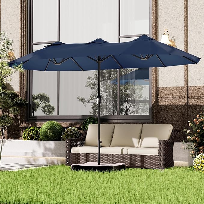 15ft Outdoor Patio Double-sided Umbrella with Base Included with Crank Handle