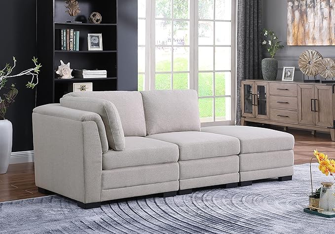 Modular Sectional Sofa with Ottoman, Reversible L-Shaped Couch W/Removable Cushions