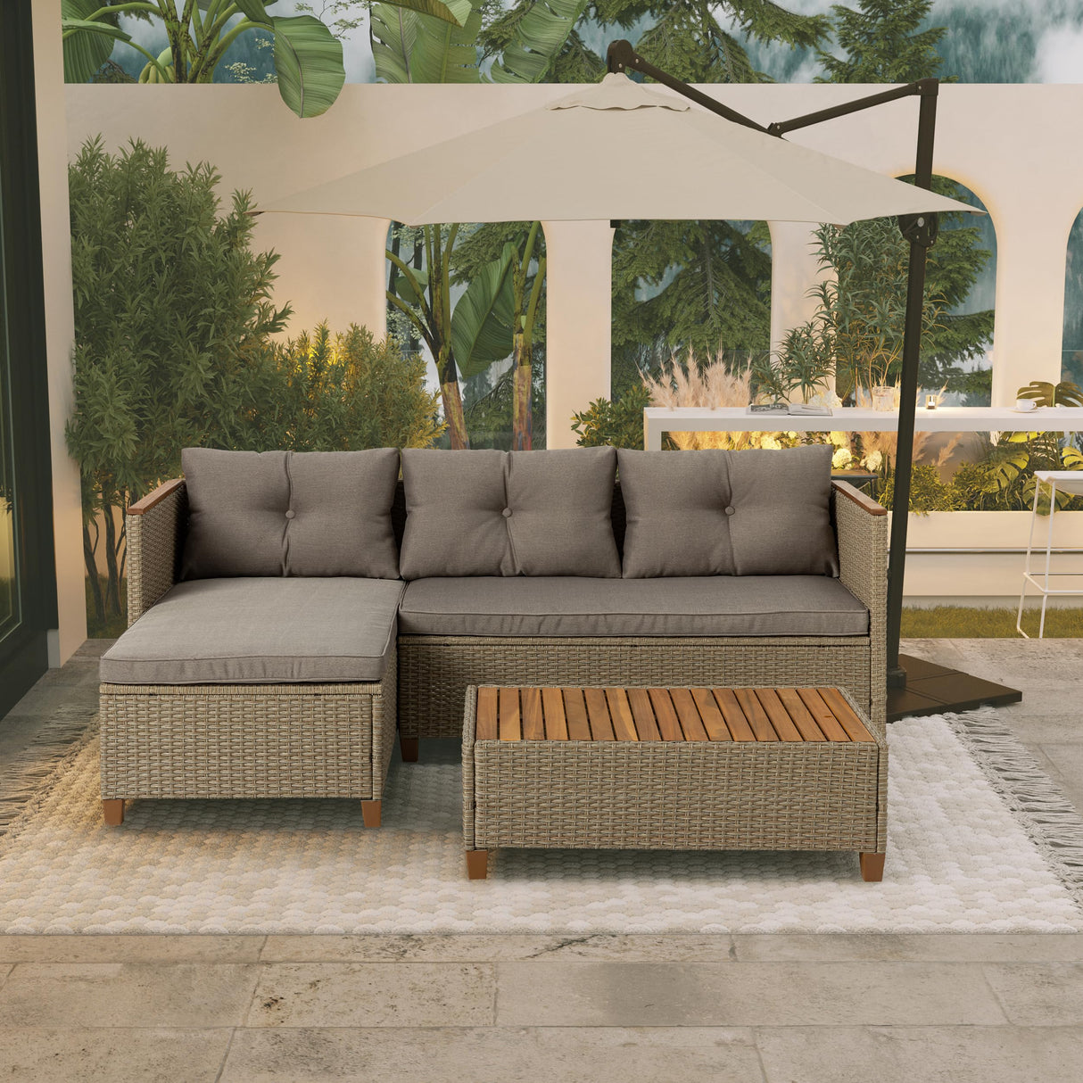 Patio Furniture Set 3 Piece Outdoor Sectional Sofa Couch All Weather Rattan Wicker