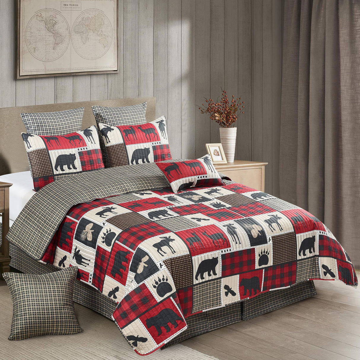 3 Piece Full/Queen Cabin Quilt Bedding Set - Lodge Life - Rustic Country Reversible