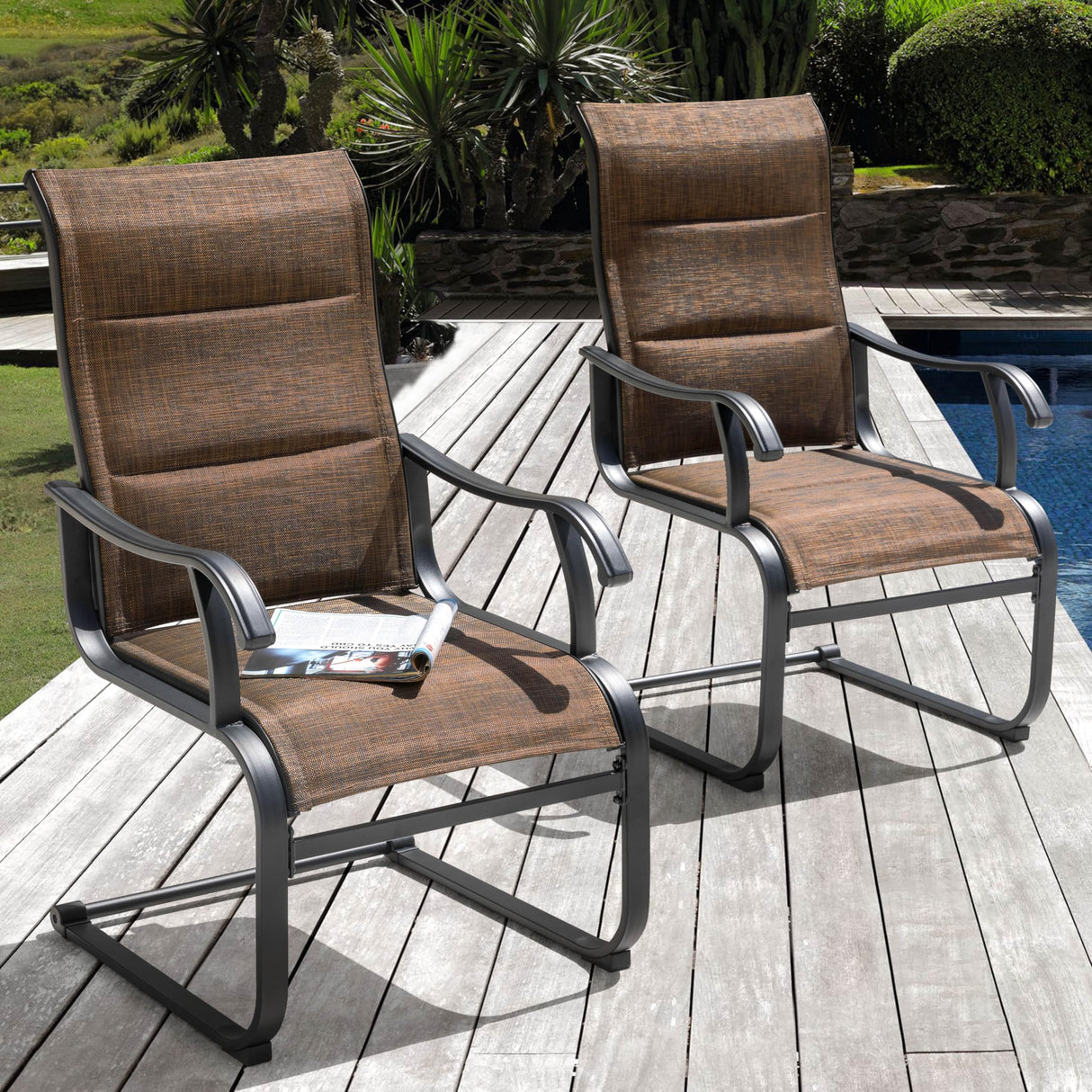 Patio Dining Chairs Set of 2, All Weather Outdoor Padded Textilene Patio Chairs