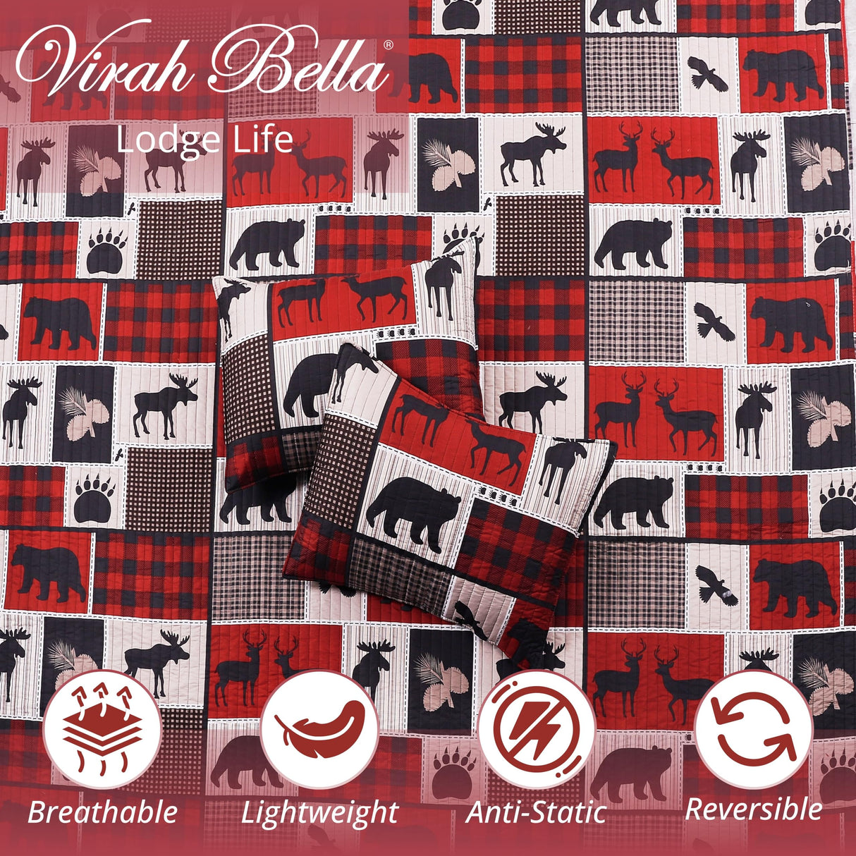 3 Piece Full/Queen Cabin Quilt Bedding Set - Lodge Life - Rustic Country Reversible