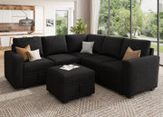 Modular Sectional Couch with Storage, Velvet U-Shaped Sectional Sofa