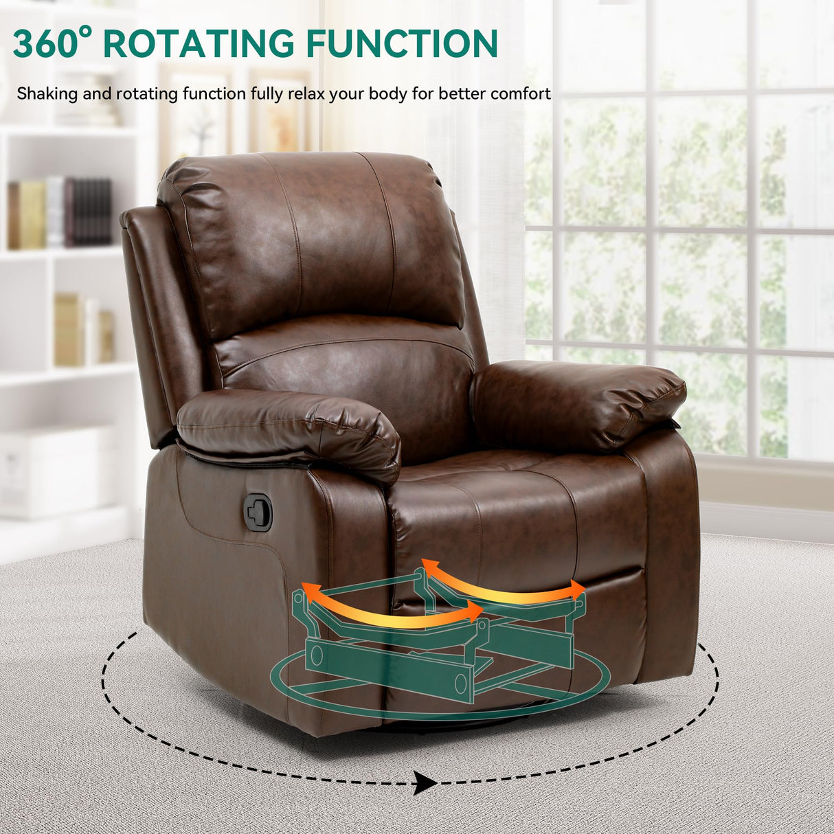 Yitahome 360° Swivel Rocker Recliner Chair – Faux Leather with Adjustable Backrest