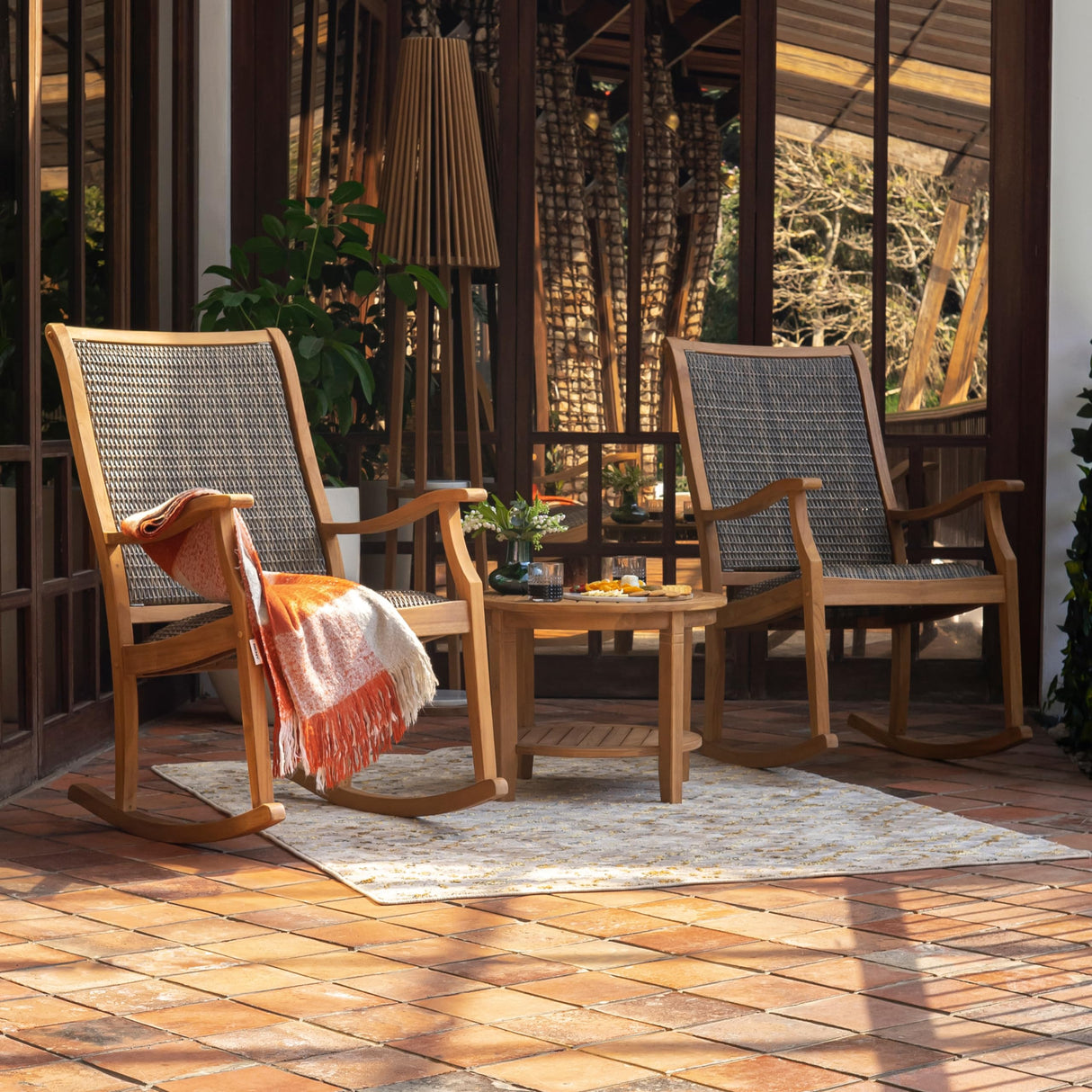 Auburn Outdoor Conversation Set, Natural Teak