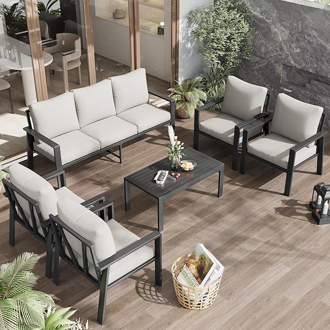 Outdoor Conversation Sets Aluminum 5-Piece Sofa Set with Coffee Table