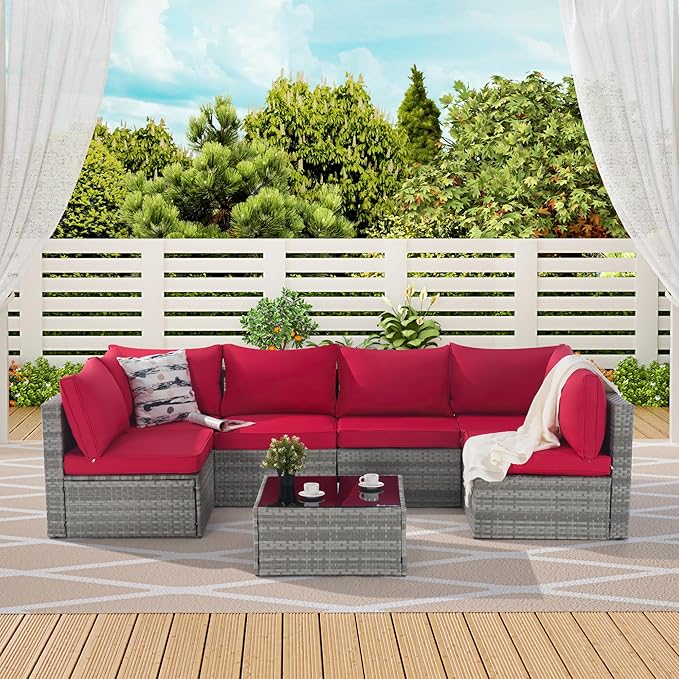Outdoor Rattan Patio Furniture Set, 7 Pieces Furniture Sofa and Table Set