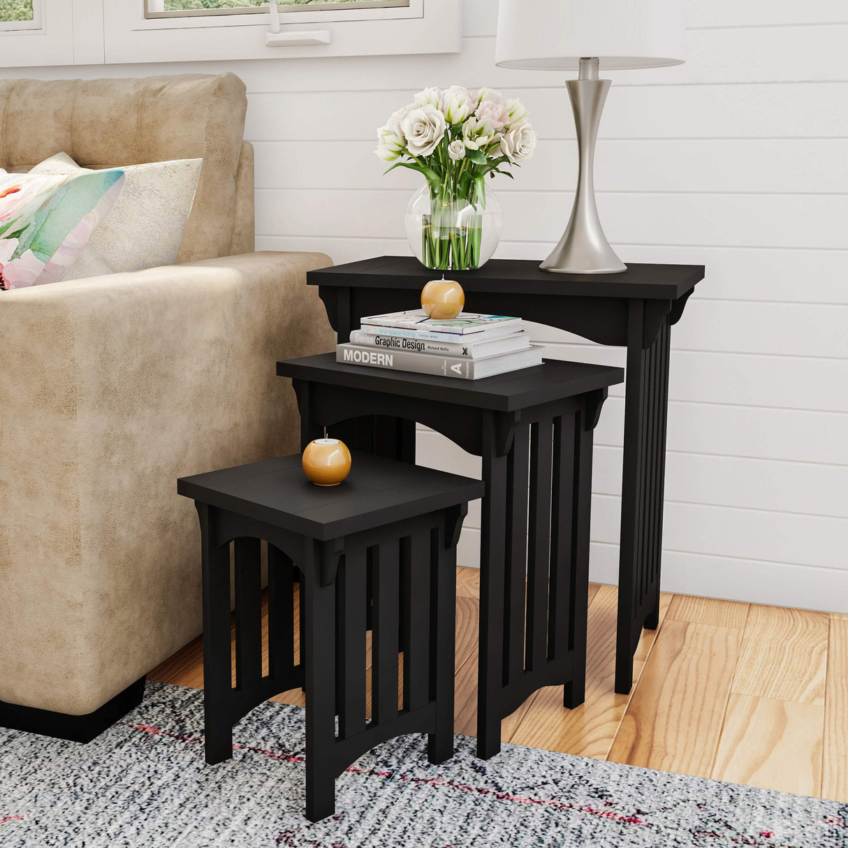 Nesting Tables-Set of 3, Traditional with Mission Style Legs for Living Room Coffee Tables