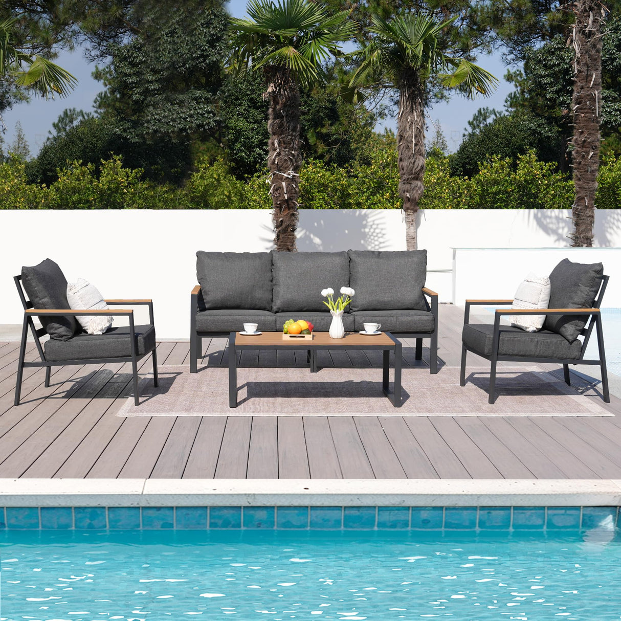 Patio Furniture Set, 4 Pieces Outdoor Furniture Patio Conversation Set with High Back