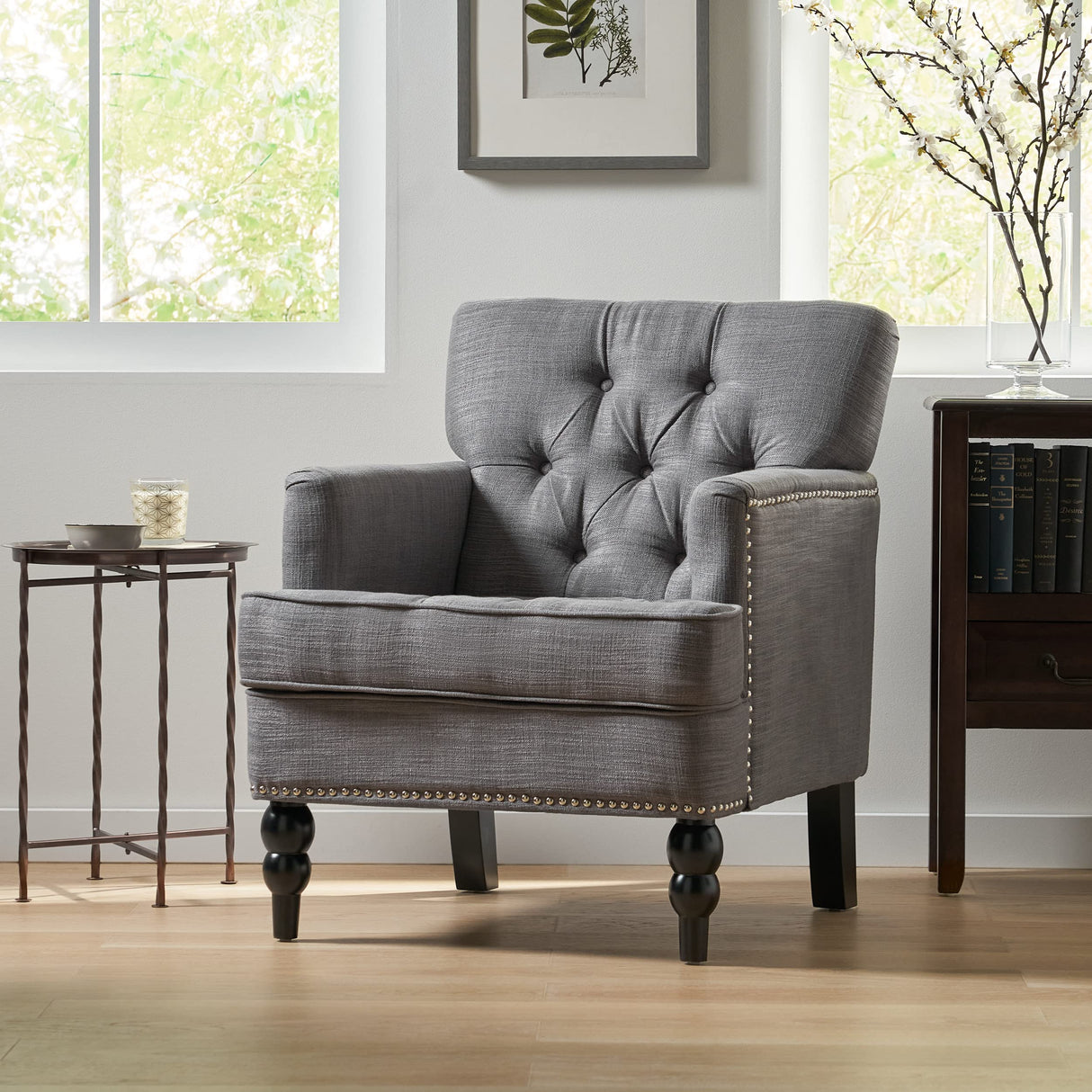 Knight Home Malone Club Chair, Charcoal Grey 28D x 29.5W x 33.5H Inch