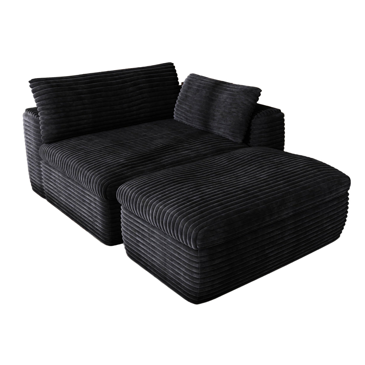 85'' Living Room Sectional Couch with Double Layer Black Plush Corduroy Fabric