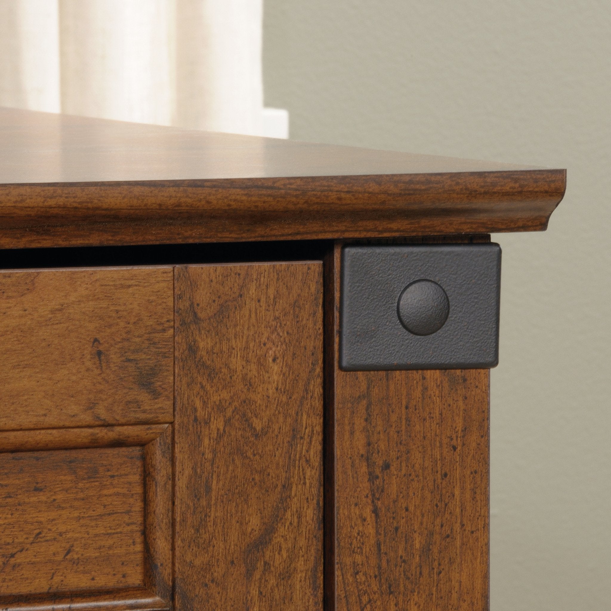 Carson Forge Corner Computer Desk, Washington Cherry finish
