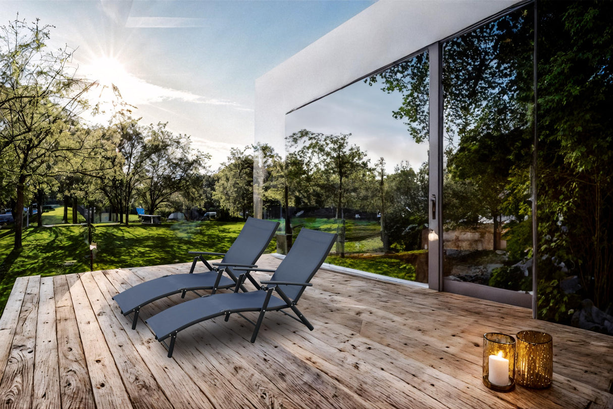 Lounge Chairs Adjustable Chaise Lounge Chairs Folding Outdoor Recliners Set of 2 for