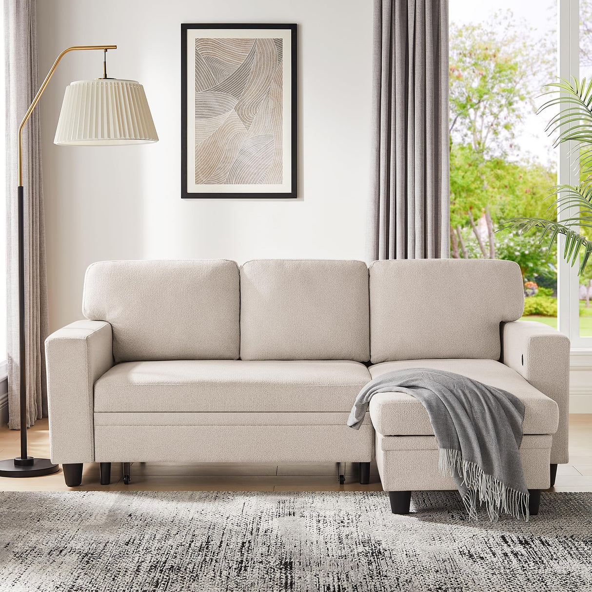 80”Sleeper Sofa Bed,L-Shaped Convertible Sectional Couch Bed