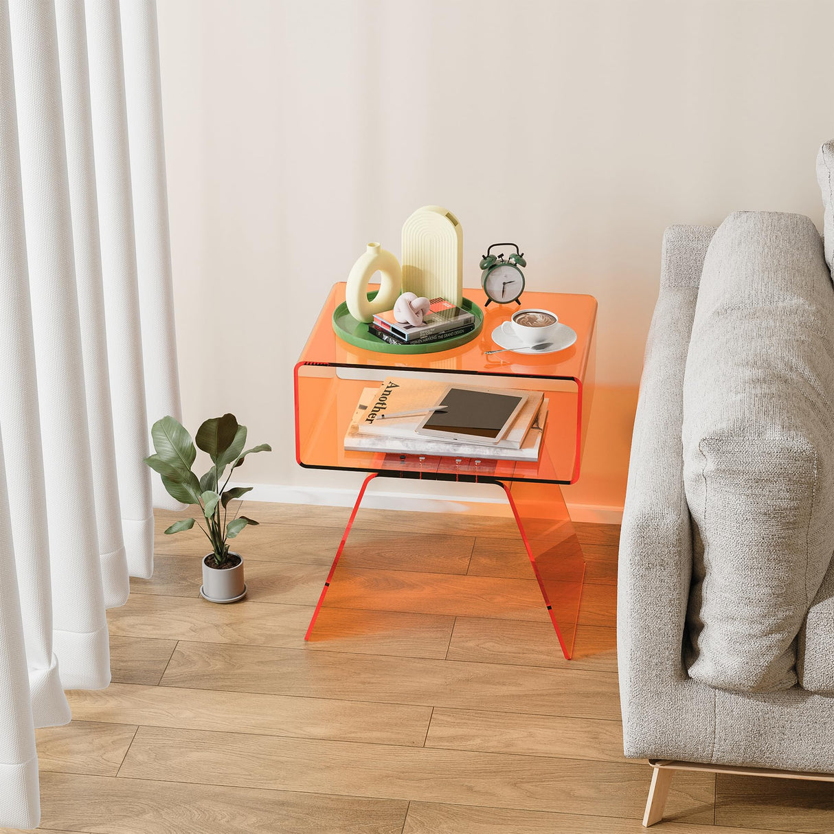 Side Table Modern Orange End Table
