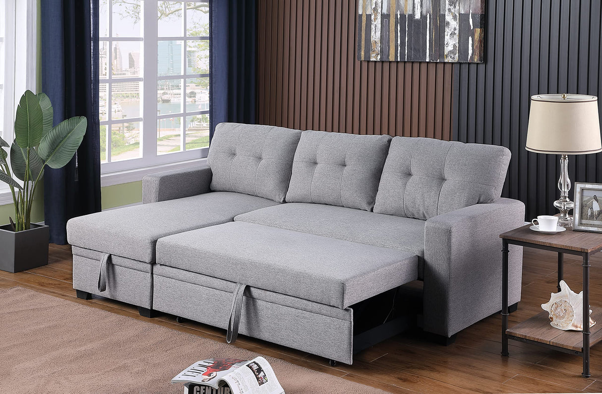 82 inch Convertible L Shaped Sleeper Sectional Sofa Linen