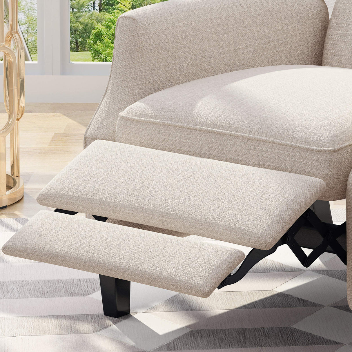 Diana Wingback Recliner, Light Beige Tweed + Dark Brown