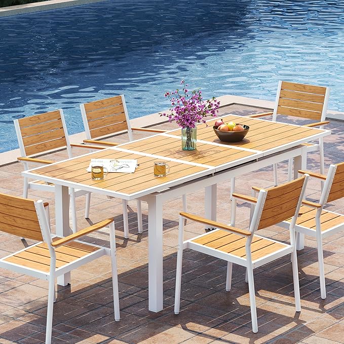 Outdoor Dining Table Glass Top Patio Dining Table, Outdoor Aluminum Extendable Dining Table