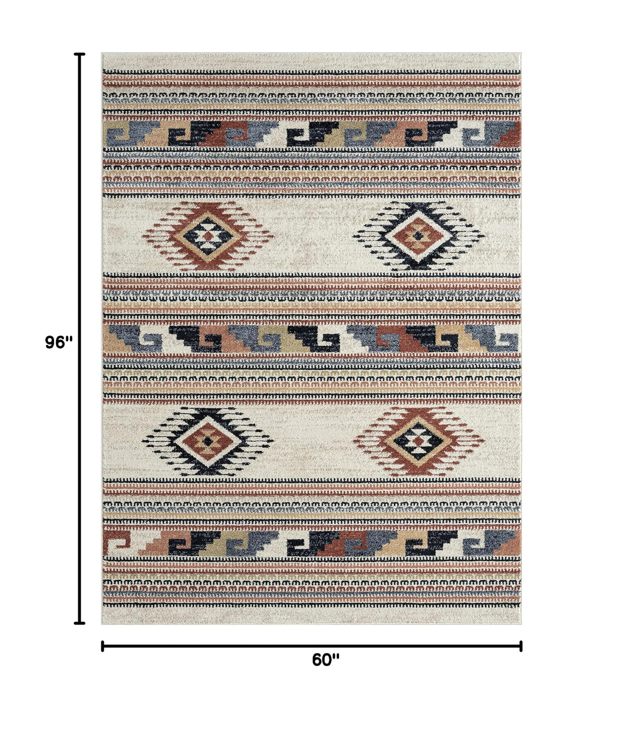 Multicolor Southwestern Area Rug 5x8 - Orange Grey Beige Tribal Pattern