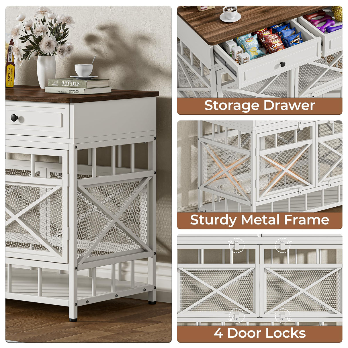 44" Large Dog Crate Furniture with Storage Drawers