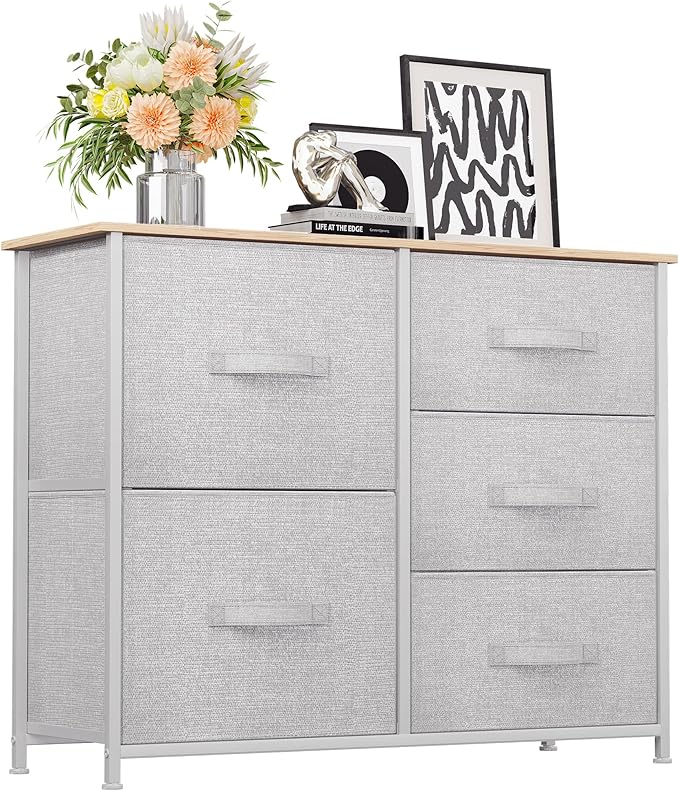 Dresser with 5 Drawers - Fabric Storage Tower, Organizer Unit for Bedroom