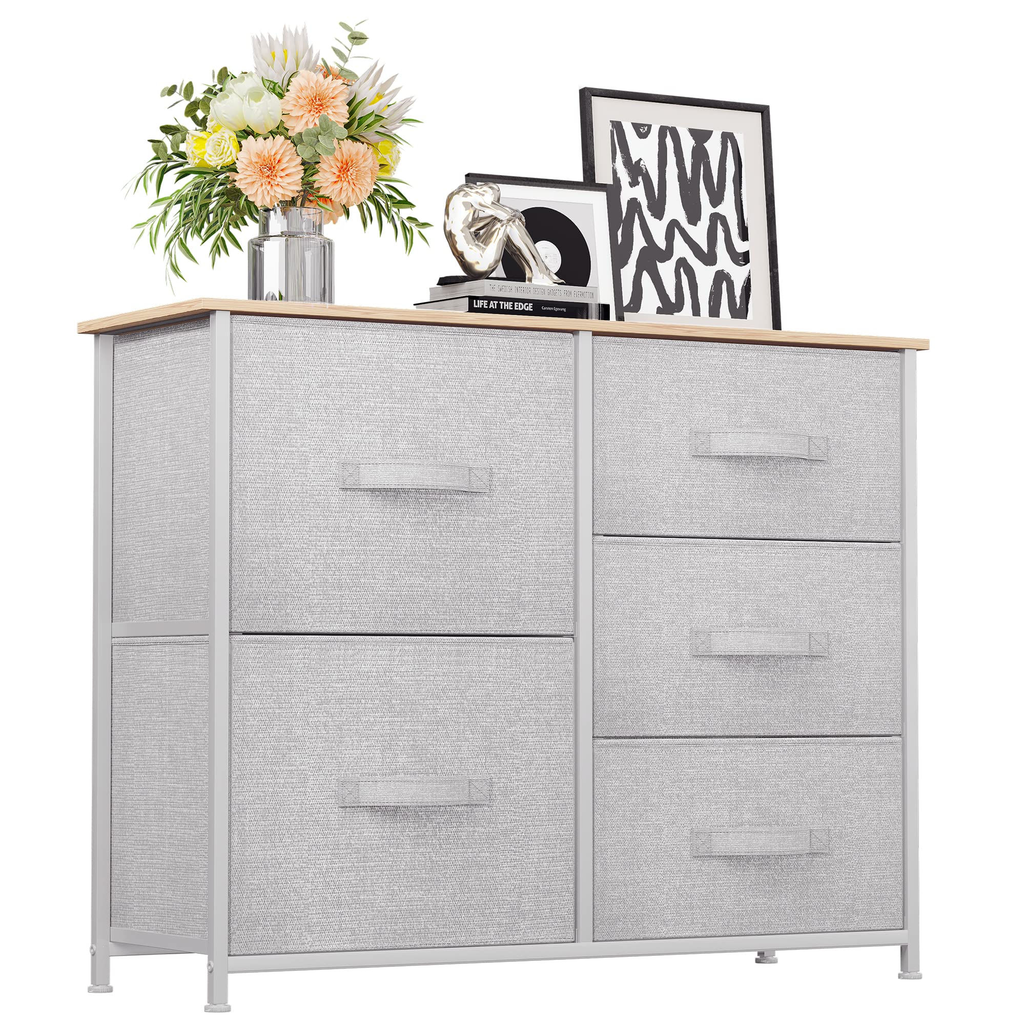 Dresser with 5 Drawers - Fabric Storage Tower, Organizer Unit for Bedroom