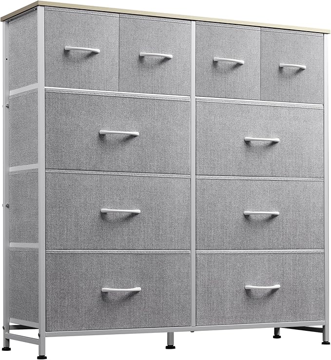Dresser for Bedroom with 10 Fabric Drawers, Tall Chest Organizer Units for Clothing