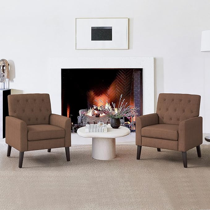 Linen Color Linen Accent Chair 18.5" H, Button Tufted Upholstered Modern Armchair