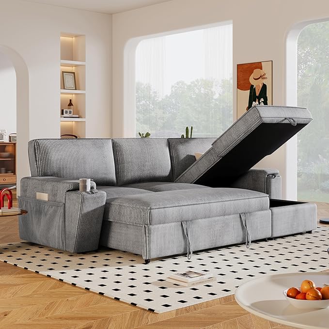 Oversized Convertible Tufted Sleeper Sectional Sofa with Pull Out Sleeper Couch Bed