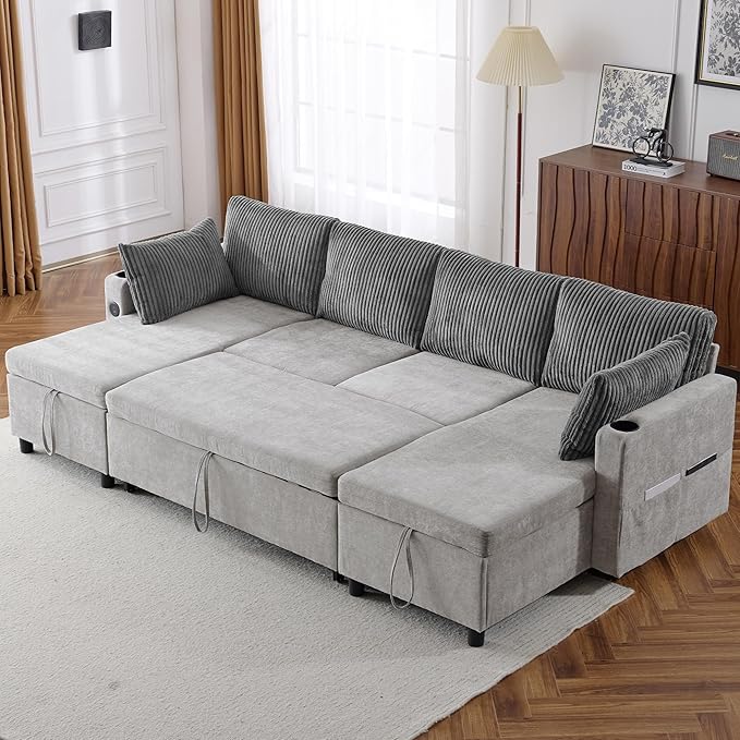 UltraMax U-Shaped Sleeper Sectional Sofa with Pull-Out Bed & Storage Console