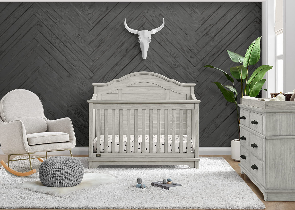 Simmons Kids Asher 6-in-1 Convertible Crib with Toddler Rail, Rustic Mist