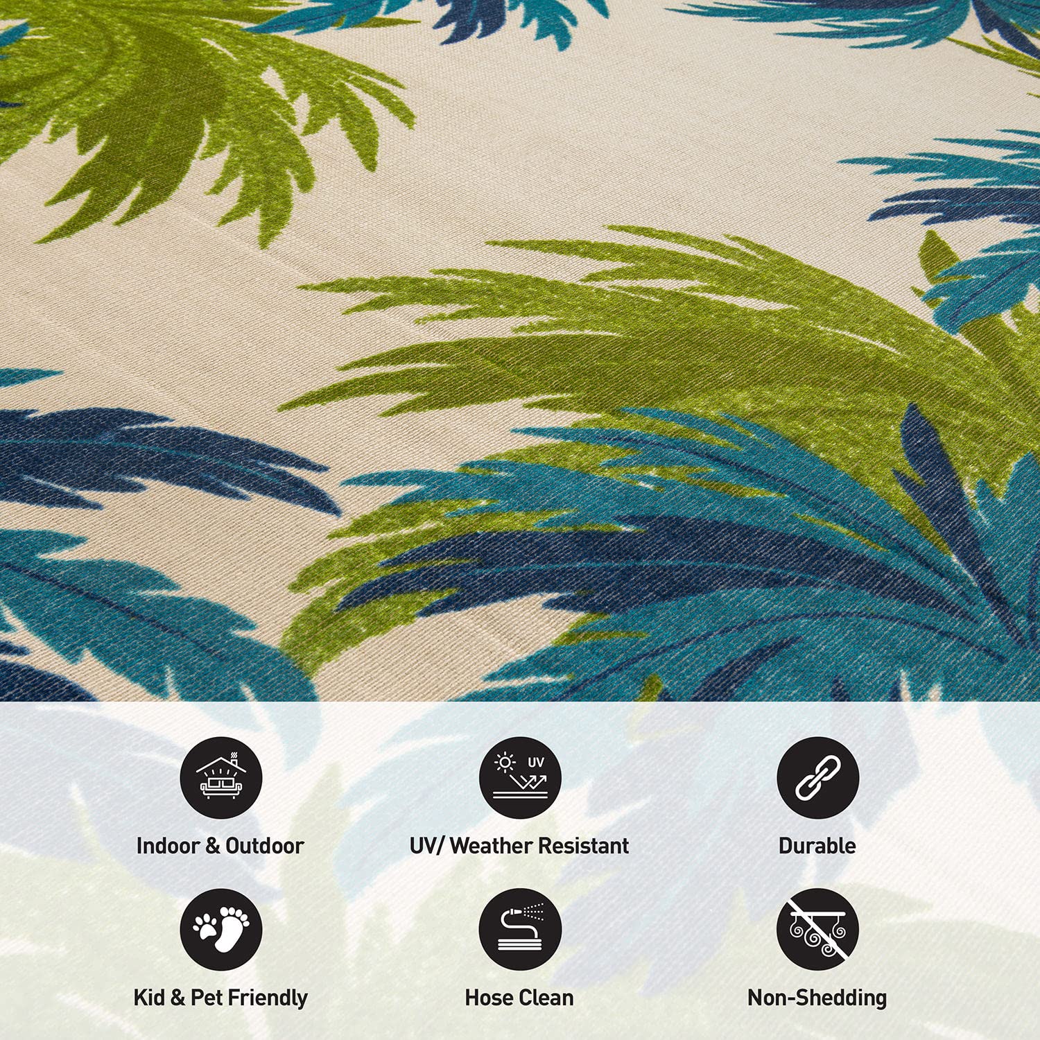 Tropical Floral Border Non-Shedding Outdoor Rugs for Deck,Patio,Backyard Indoor/Outdoor