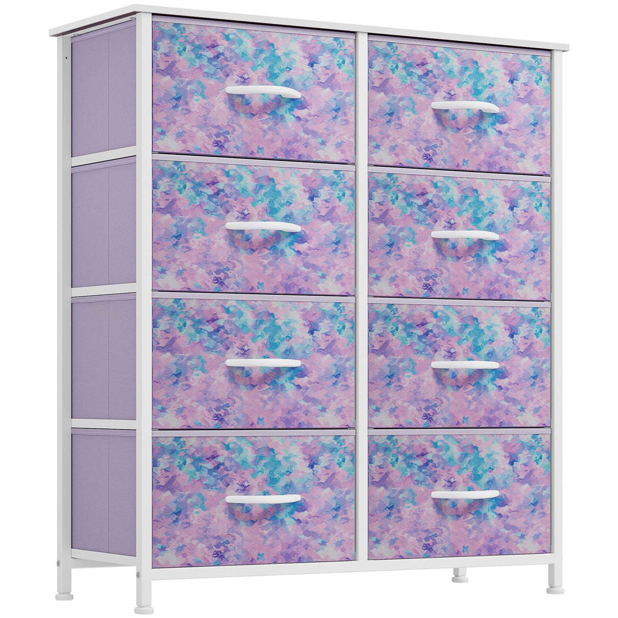 Purple Fabric Dresser Drawer, Tall Storage Dresser with 8 Drawers