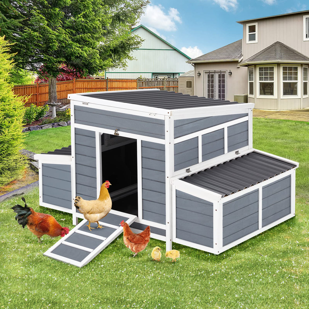EcoRoost Wooden Chicken Coop with PVC Roof, Vents & Roosting Bars