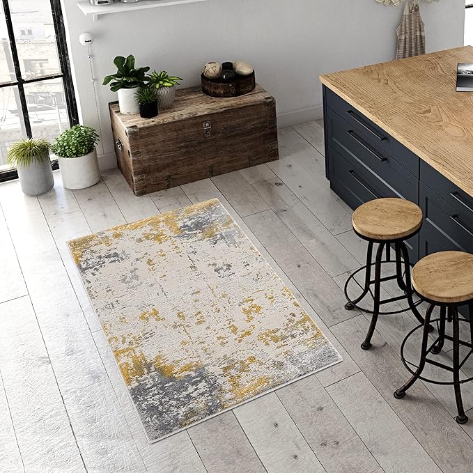 Vogue Contemporary Abstract Red Grey Indoor Doormat Rug for Living Room