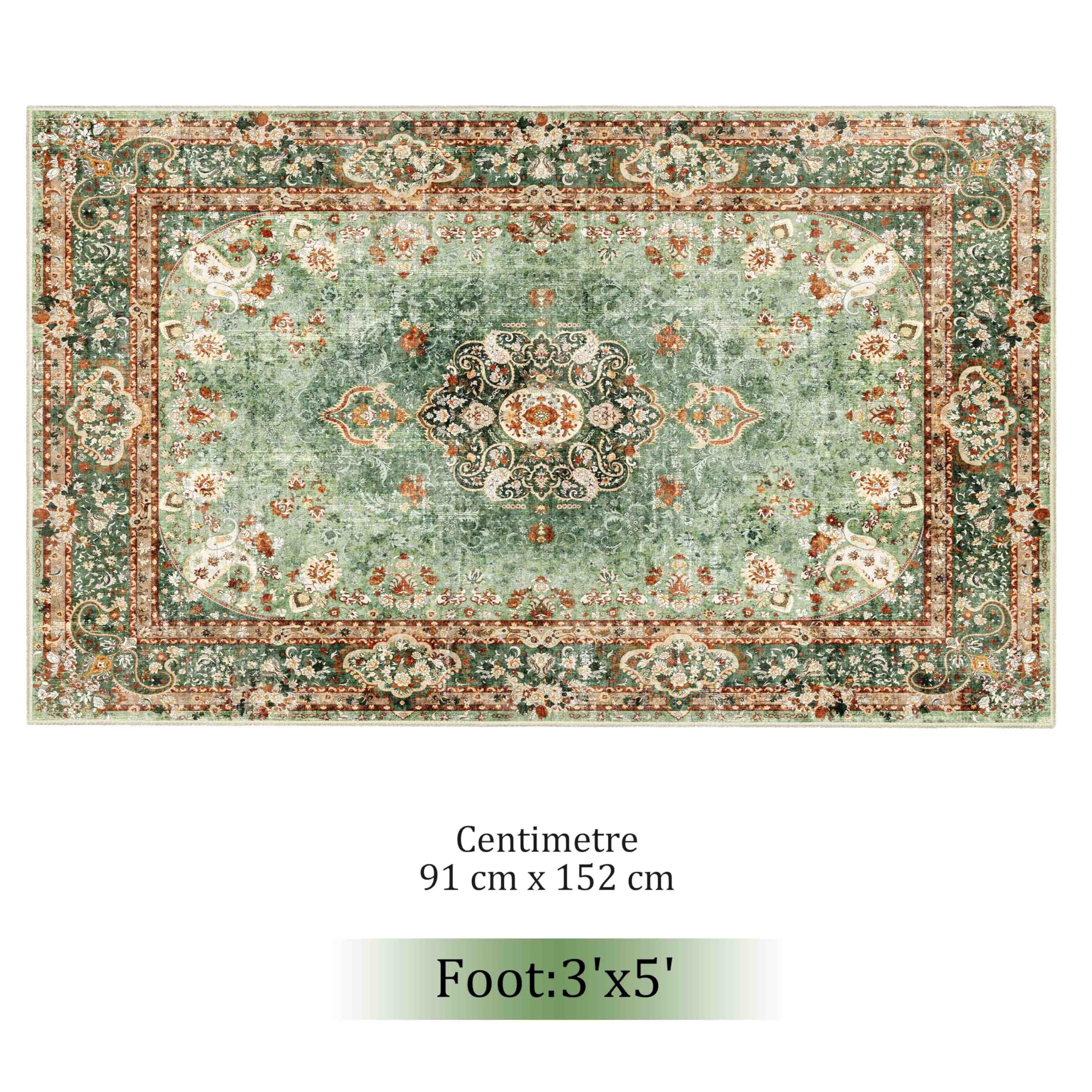 Green Rug 3x5,Washable Area Rugs for Bedroom Living Room Kitchen Entryway,