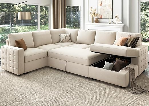 Sectional Sleeper Sofa with Pull Out Bed, Reversible Sectional