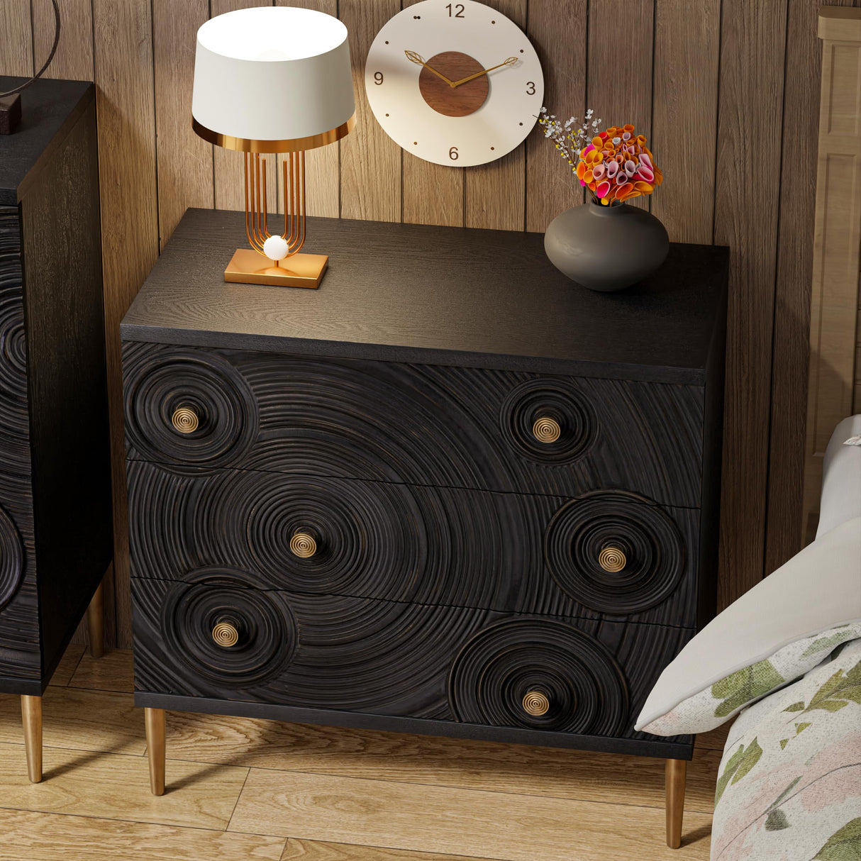 Embossed 3 Drawer Farmhouse Dresser with Ring Motif