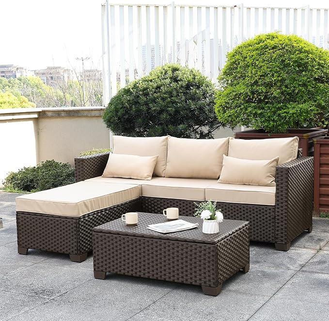 3 Pieces Patio Furniture Set Outdoor Sectional Wicker Patio Furniture Patio Couch