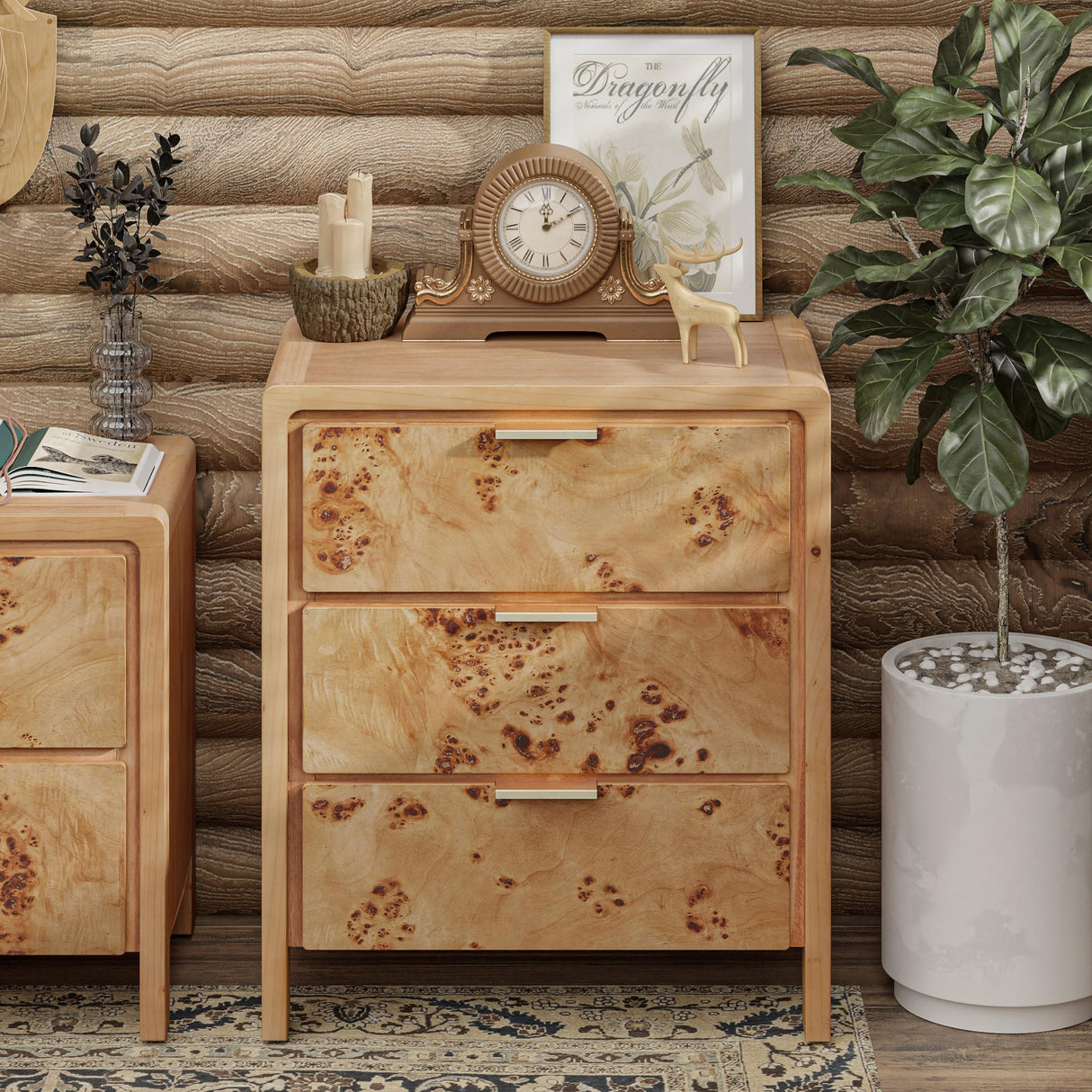 Fully Assembled Farmhouse 3-Drawer Nightstand, Set of 2,Distressed Wood Retro