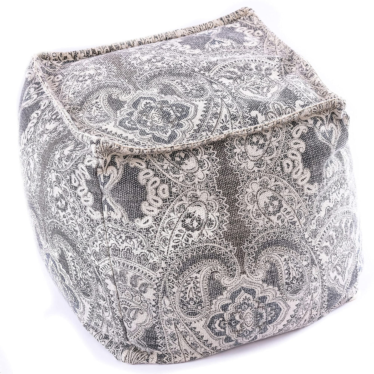 ART Parsley Gray Cube Bean Bag Cover- 20x20x20 inches –Luxury Pouf Ottoman, Room