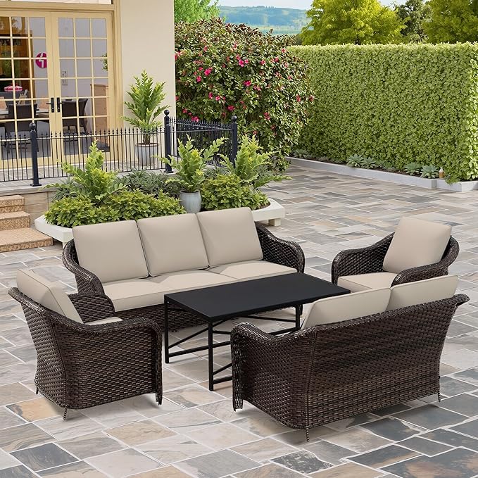 4 Pieces Outdoor Patio Conversation Furniture Set - 55" PE Rattan Sofa | Coffee Table