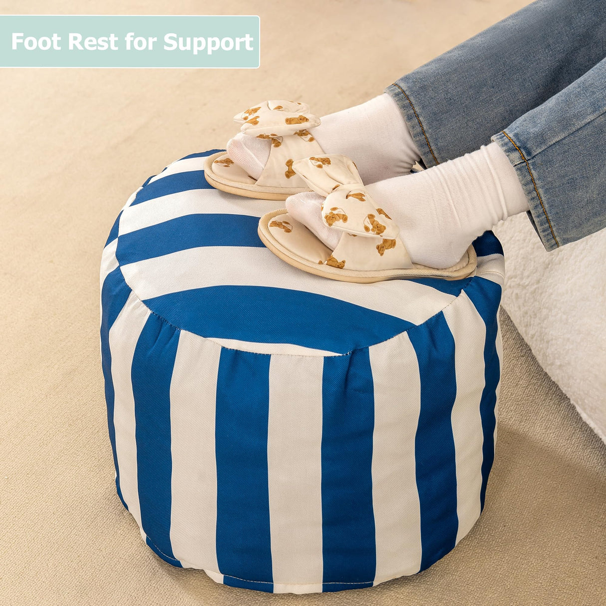Waterproof Round Stuffed Pouf Ottoman, Indoor Outdoor Pouf Foot Stool Storage Ottoman