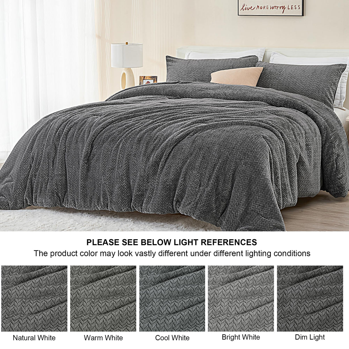 Fluffy Comforter Set - Furry Leaves Pattern Faux Fur Bed Set, Winter Ultra Soft Fuzzy